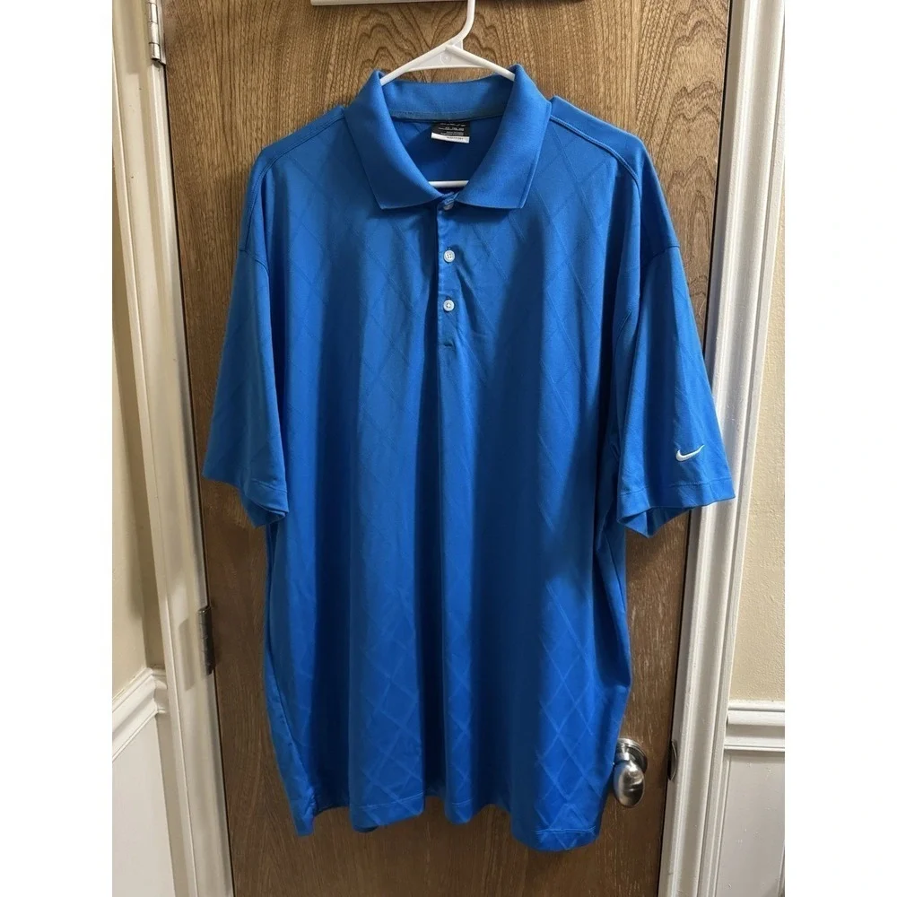 Nike Golf Polo Shirt Mens Size Extra Large XXL Short Sleeve Diamond Pattern Blue